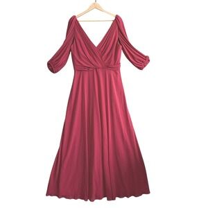 Jenny Packham Bridesmaids Deep Red V Neck Empire Waist Chiffon Gown Maxi Dress
